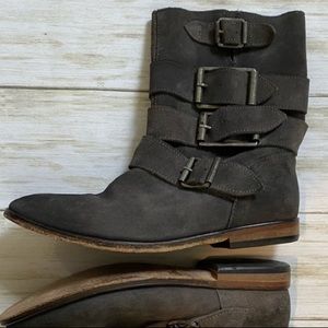 Free people gray suede moto bootie boot 37 7 boho
